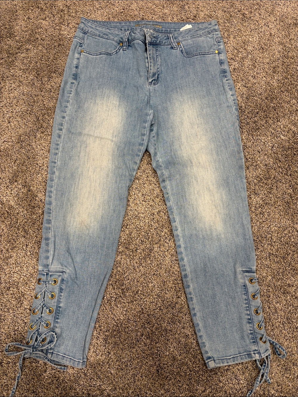 Michael Kors Light Wash Capri Jeans with Lace-Up Hem